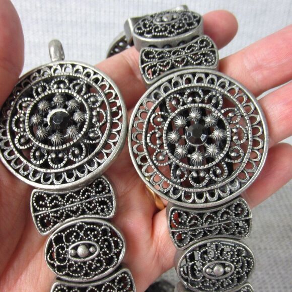 Concho Belt Women 40 Silver Medallion Western Cowgirl Country Stretch Large Boho